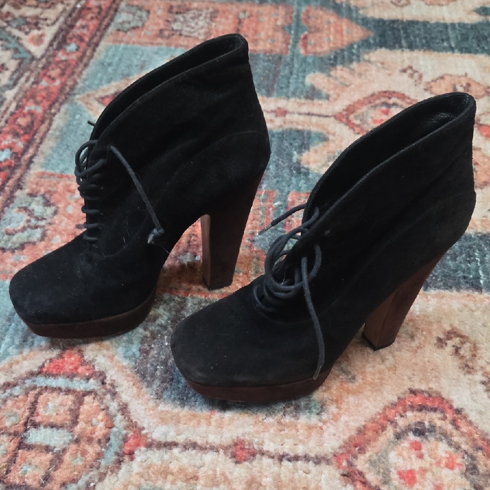 Prada Black Suede Lace-Up Platform Ankle Boots